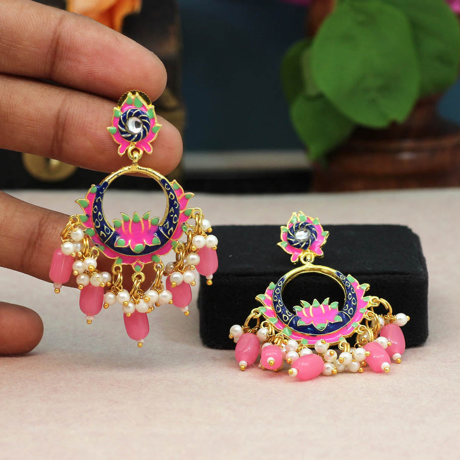Subhag Alankar Dark Pink Guchha Tops, Elegant Floral Stud Earring For